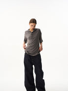 BLINDNOPLAN Hooded Short Sleeve Polo in Gray - On Female Model