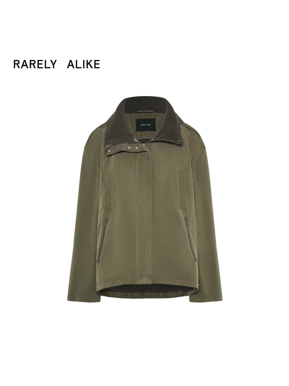 RARELY ALIKE Fleece Lined Hooded Windbreaker in Olive