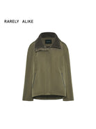 RARELY ALIKE Fleece Lined Hooded Windbreaker in Olive