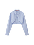 SweetChilling Cropped Striped Shirt Cardigan in Blue