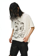 D5ove Vintage Print Cotton Linen T Shirt in White - On Model