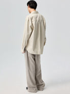 SIMPLE PROJECT Lyocell Cotton Pocket Work Shirt in Cream - On Model