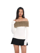 SweetChilling Fluffy Off the Shoulder Pleated Dress in White - On Female Model