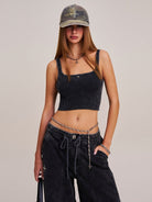 SMFK Distressed Camo Cotton Baseball Cap in Olive - On Female Model