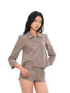 SweetChilling Brown Plaid Cotton Shorts in Brown - On Female Model