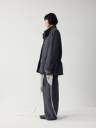 Random Piece Enzyme Washed Cotton Workwear Jacket in Gray - On Female Model