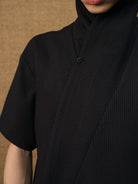 JCAESAR STUDIO Jacquard Shawl Collar Short Sleeve Shirt in Black - On Male Model