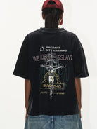 BLINDNOPLAN Distressed Overlapping Graphic T Shirt in Black - On Model
