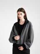 Retro 21 Reversible Tencel Cotton MA 1 Jacket in Black - On Female Model