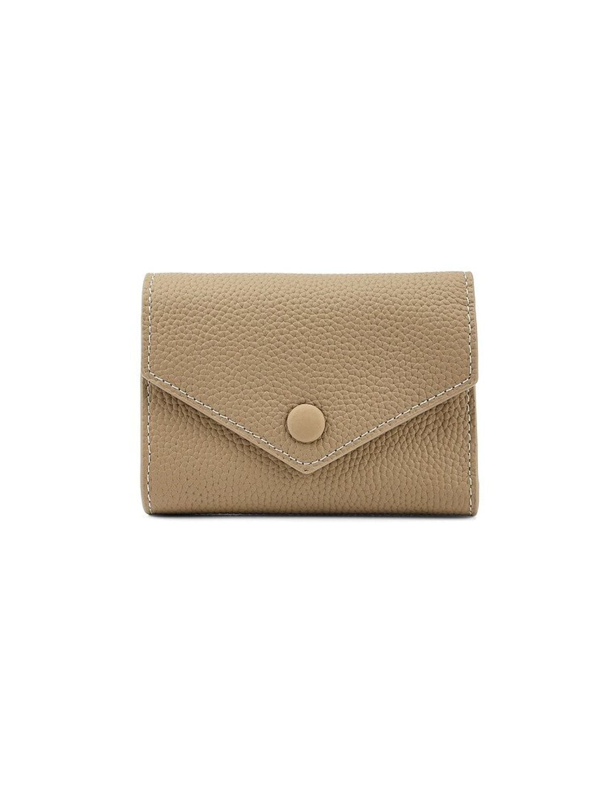 HONGU Cowhide Leather Trifold Wallet in Beige