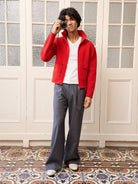Retro 21 Red Wool Blend Double Zip Cardigan in Red - On Male Model