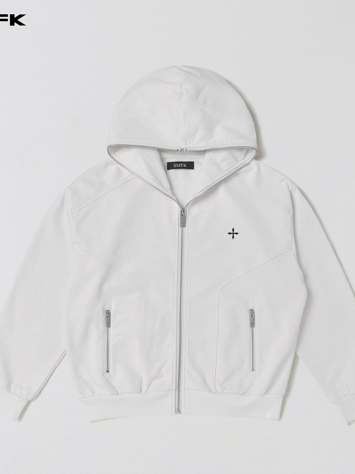 SMFK Oversized Cotton Wool Zip Up Hoodie in White