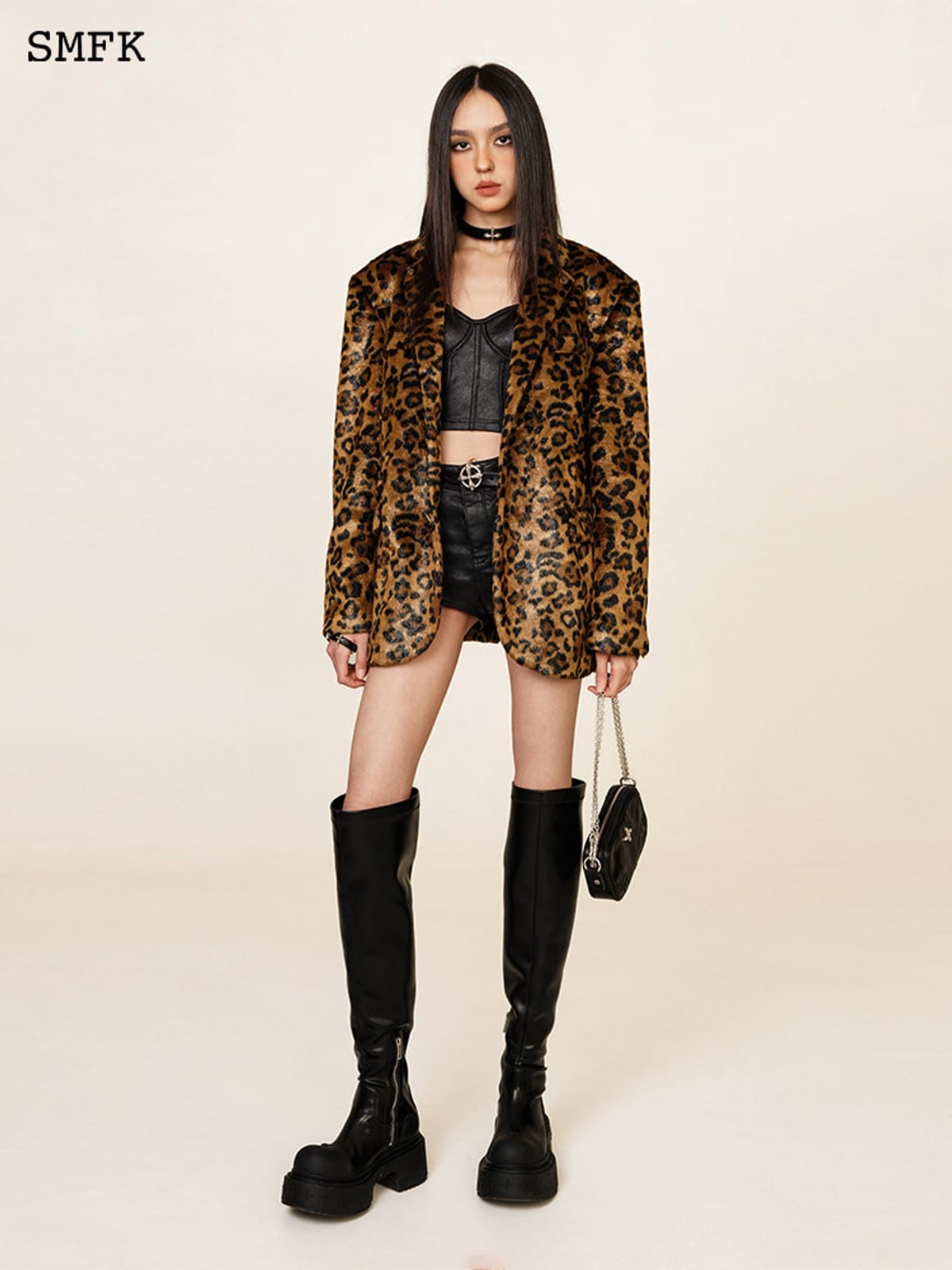 SMFK Glossy Waxed Denim Micro Shorts in Black - On Female Model