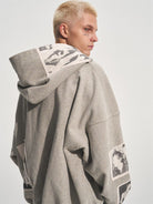 BASTARD Washed Applique Zip Up Hoodie in Gray - On Male Model