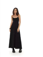 THELIGHT OFFICIAL Spaghetti Strap Cotton Maxi Dress in Black - On Female Model