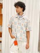 Retro 21 Knitted Plaid Camp Collar Shirt in Blue - On Male Model