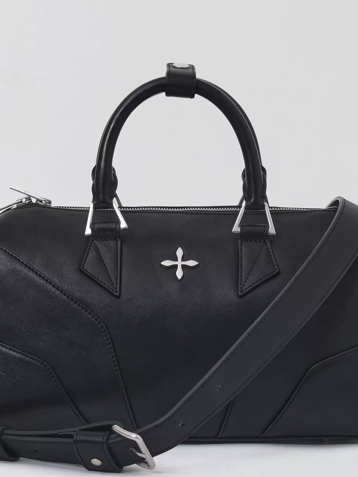 SMFK Medium Leather Cross Motif Handbag in Black