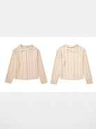 Retro 21 Openwork Wool Knit Cardigan Shirt in Apricot