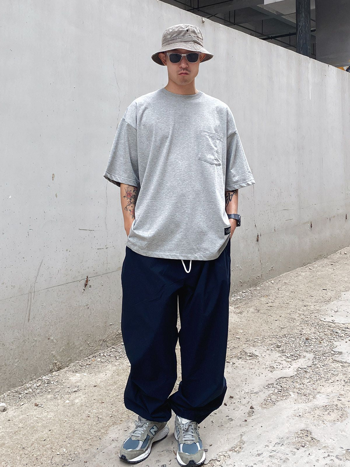 SODA Nylon Tapered Training Pants in Navy Blue - On Male Model