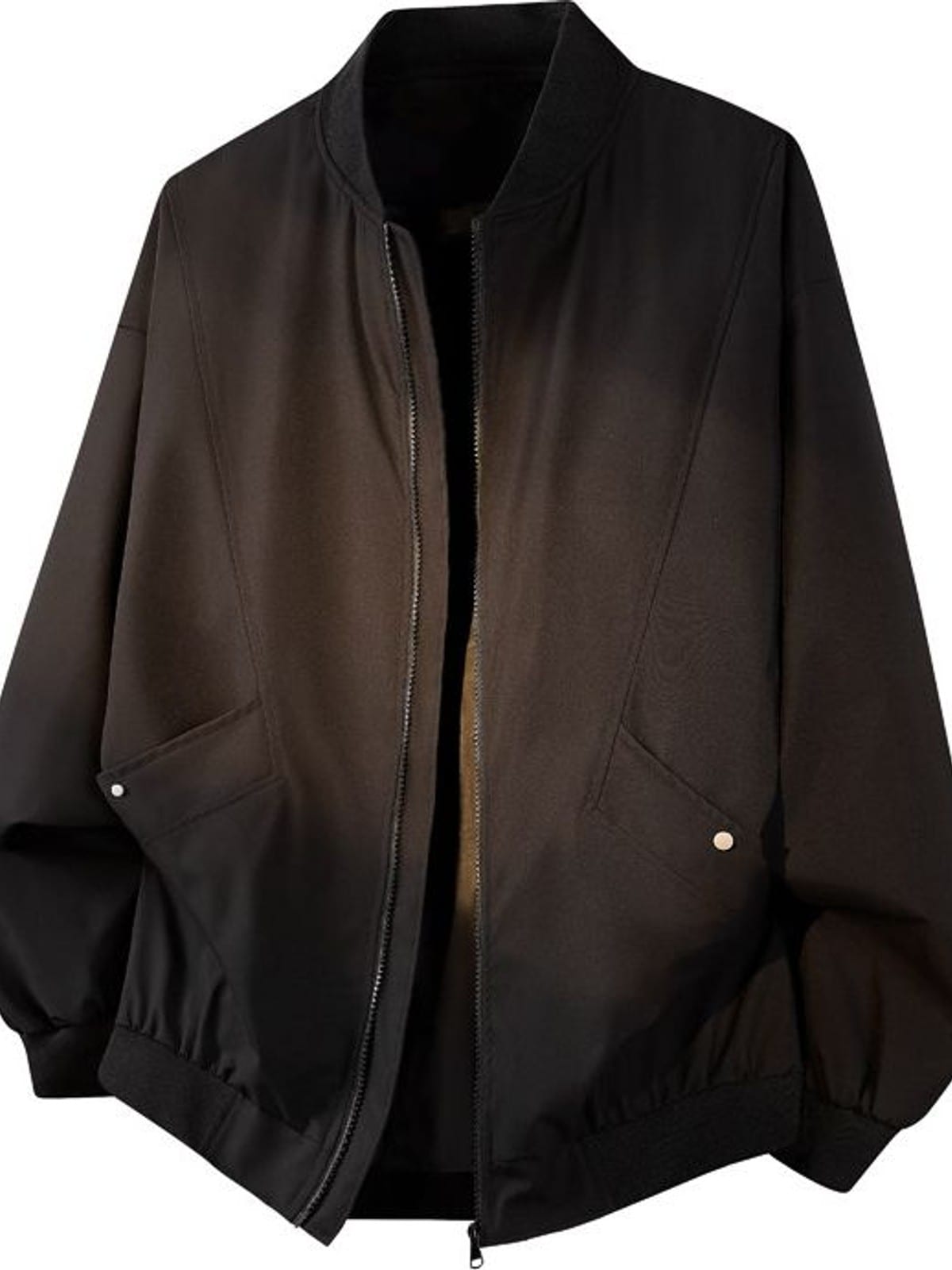 MEDM Stand Collar Zip Up Windbreaker in Black