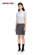SHUSHUTONG Side Pleated Wool Blend Mini Skirt in Gray - On Female Model