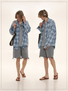 MASONPRINCE Long Sleeve Plaid Cotton Shirt in Light Blue - On Male Model