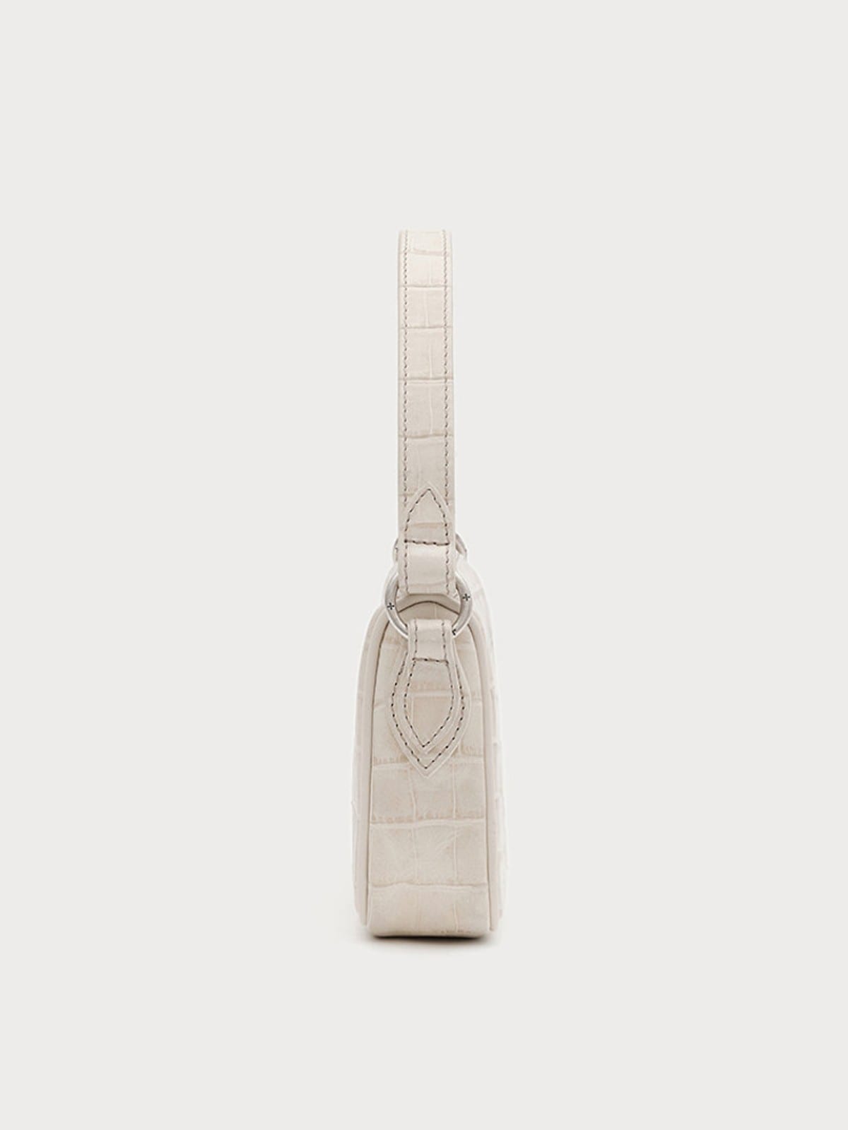 SMFK Small Croc Embossed Leather Shoulder Bag in White