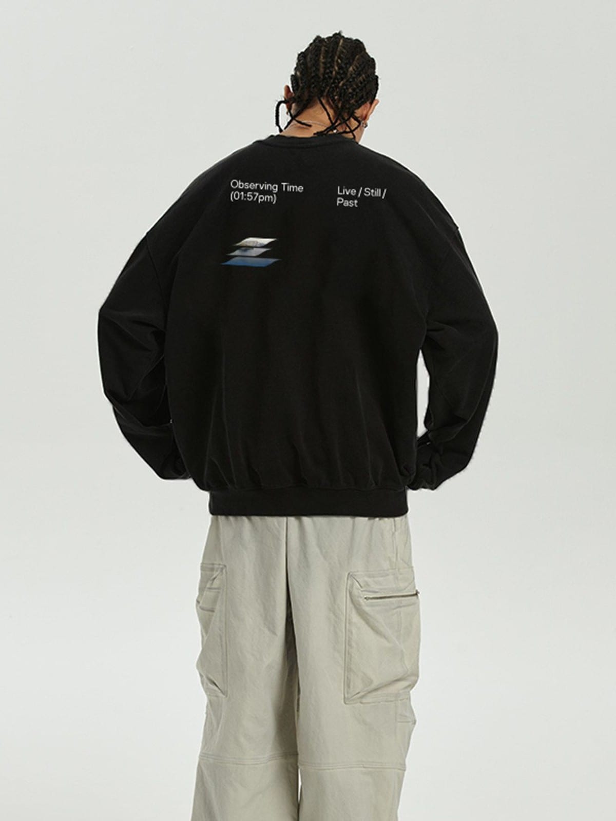 LOSTCTRL Logo Print Cotton Blend Sweatshirt in Black - On Model