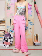 CFIERCE Cross Print Wide Leg Sweatpants in Pink - On Female Model