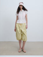 RARELY ALIKE Peter Pan Collar Tie Front Shirt in White - On Female Model