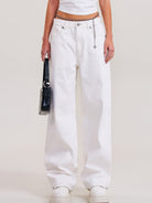 SMFK Washed Wide Leg Denim Jeans in White - On Female Model