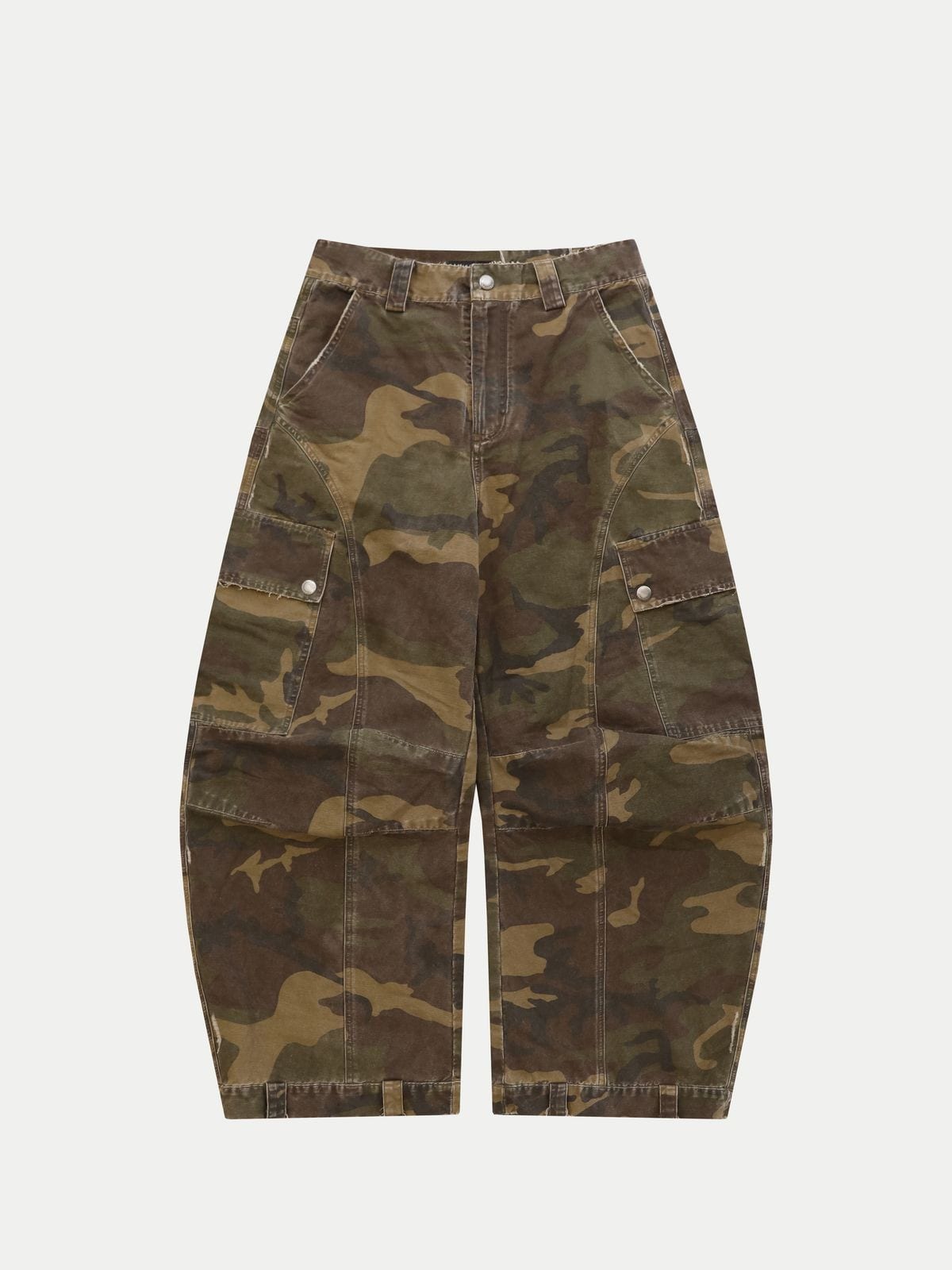 MASONPRINCE Curved Leg Camouflage Cargo Pants in Olive
