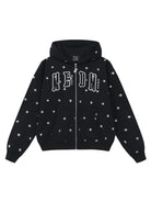 MEDM Fleece Lined Star Print Zip Hoodie in Black
