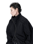 D5ove Distressed Multi Pocket Military Jacket in Black - On Model