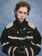 SOD Vintage Washed Firefighter Jacket in Black - On Male Model