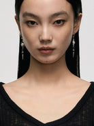BLACKHEAD Pearl Eye Spike Drop Earrings in Silver - On Female Model