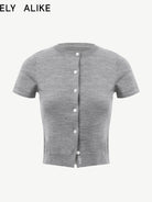 RARELY ALIKE Pure Wool Short Sleeve Cardigan in Gray