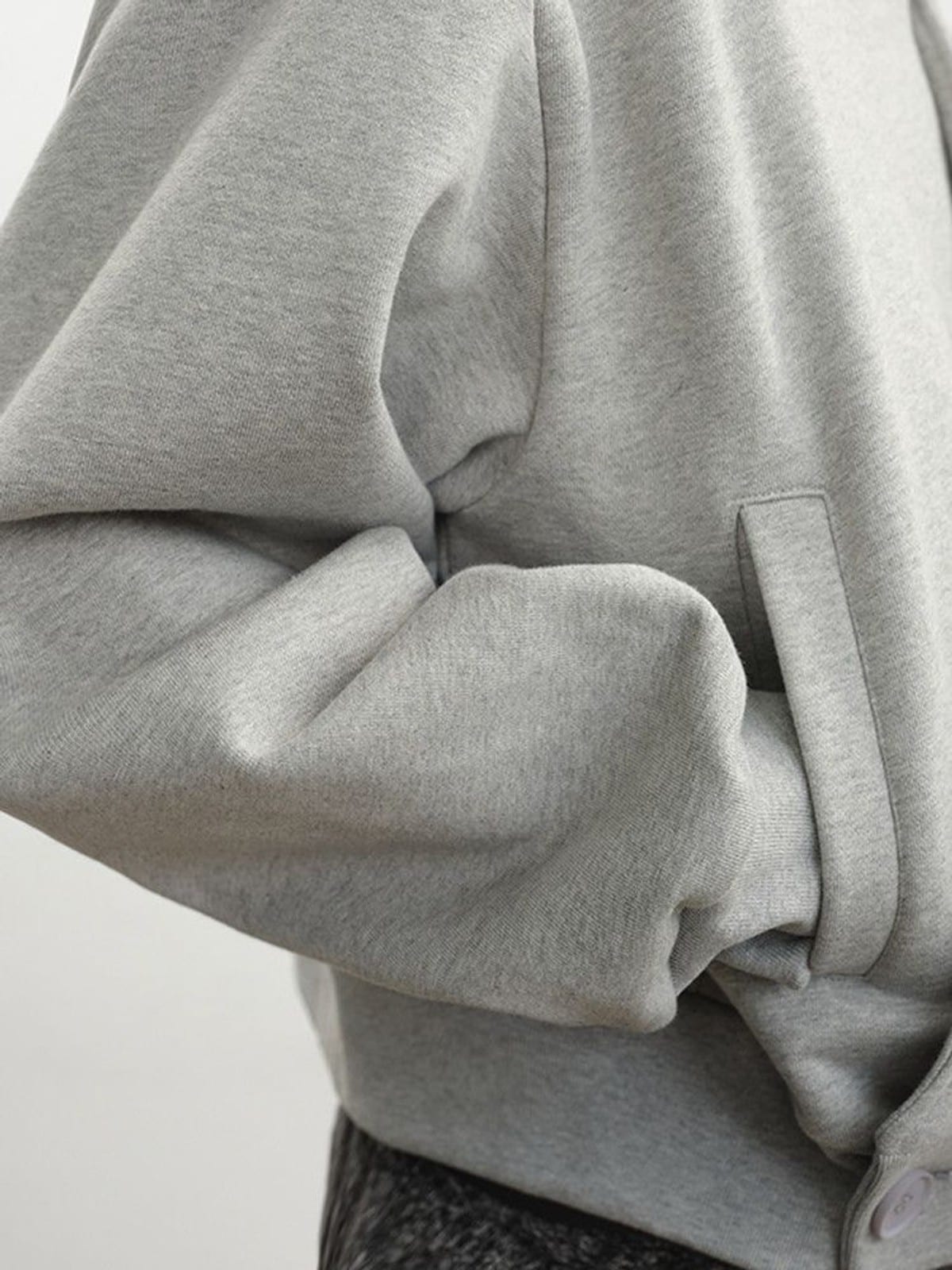 JCAESAR STUDIO Double Button Cross Collar Hoodie in Gray - On Model