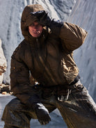 PERSONSOUL Garment Dyed Quilted Cotton Coat in Brown - On Male Model