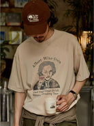 USAGE Vintage Wash Einstein Graphic T Shirt in Beige - On Male Model