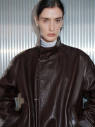 MSBEAST Suede Paneled Sheepskin Jacket in Brown - On Female Model