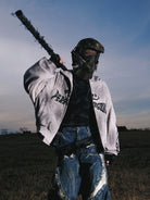 PERSONSOUL Armor Panel Zip Hoodie in Gray - On Model