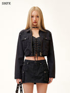 SMFK Cargo Pocket Micro Mini Skirt in Black - On Female Model