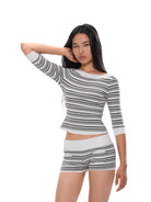 SweetChilling Striped Boat Neck Knit Top in Gray - On Female Model