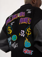 MEDM Wool Blend Varsity Jacket in Black - On Male Model