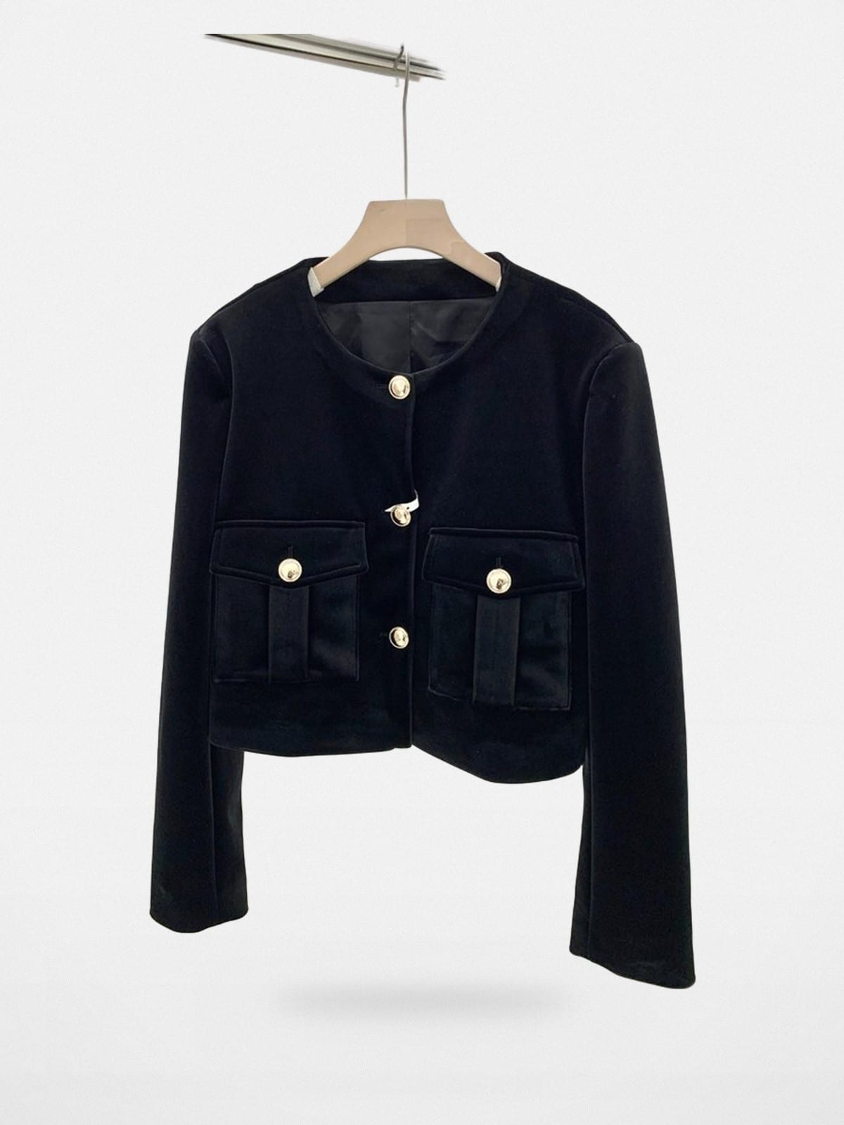 Venus Cropped Cotton Velvet Jacket in Black