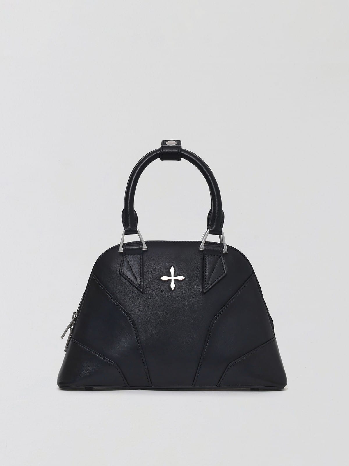 SMFK Medium Leather Shell Bag in Black