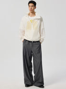 SIMPLE PROJECT Lightweight Offset Zip Jacket in White - On Male Model