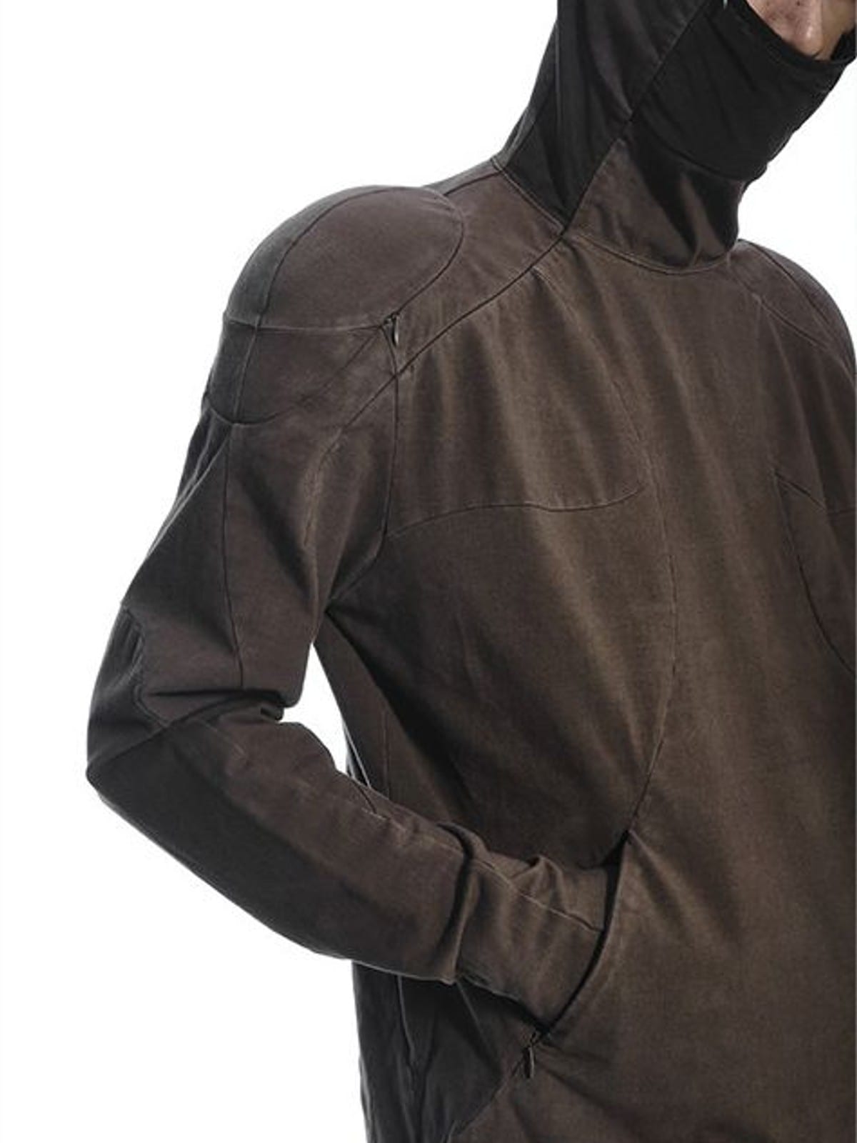 D5ove Hooded Shoulder Pad Pullover in Brown - On Male Model
