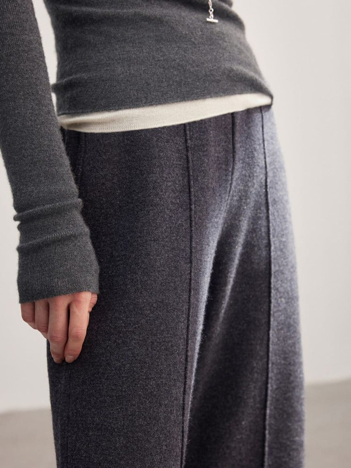 MSBEAST Biella Merino Wool Wide Leg Pants in Gray - On Model